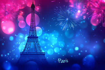 fireworks over the Eiffel tower New Year in Paris ,Celebratory colorful fireworks over the Eiffel Tower in Paris, France