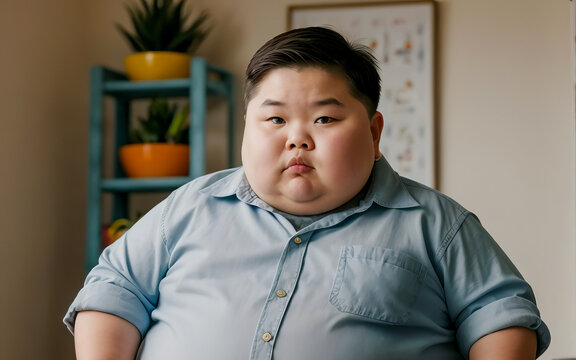 Portrait of asian fat child boy