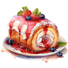 Watercolor Swiss roll, clipart Illustration, Generative Ai