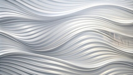 Obraz premium An abstract background with white wave-like shapes that create a dynamic and flowing pattern. The curves suggest movement, fluidity, and the flow of time. The texture is smooth and reflective.