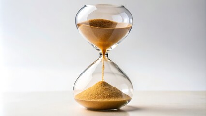 An hourglass with sand flowing through the top bulb, symbolizing time, deadline, urgency, passage of time, and countdown.