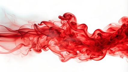 This abstract image showcases a flowing red smoke effect against a pristine white background. The smoke symbolizes passion, energy, movement, and the ephemeral nature of life.