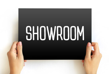 Showroom text on card, concept background
