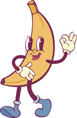 Banana retro groovy mascot cartoon character