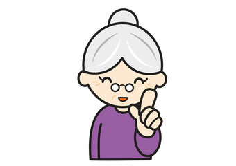 指さしポーズのおばあさん