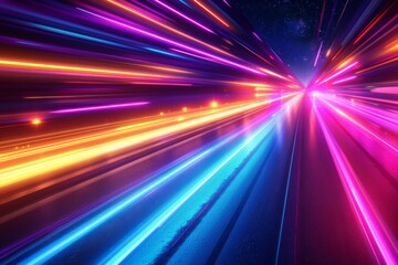 Dynamic Spectrum: A Vivid Convergence of Colorful, Energetic Lightning Bolts on the Horizon, an AI-Generated Visual Symphony.