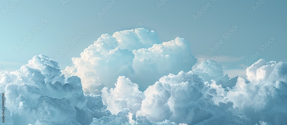 Poster Detailed closeup image of a sky with fluffy white clouds suitable for copy space image