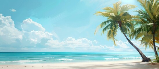 Obraz premium Excited for a summer getaway at a tropical beach with palm trees perfect for a copy space image