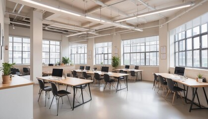 Bright and airy co-working space with natural light and modern fixtures
