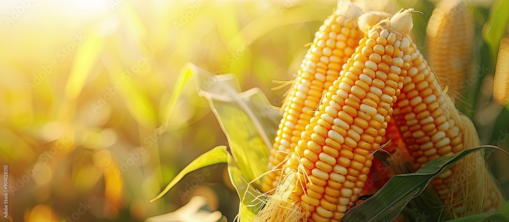 Poster corn cobs in a field with plenty of space for text or logos perfect for marketing purposes copy spac