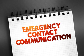 Emergency Contact Communication text on notepad, concept background