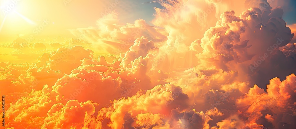 Poster a stunning evening sky with luxurious soft orange gold clouds and sunlight ideal as a large high def