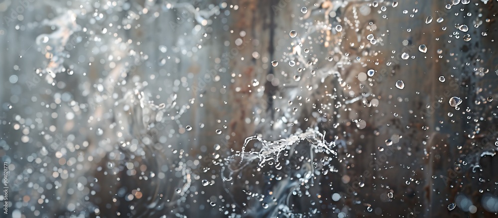 Poster A frozen motion shot captures water splashing against a wall or ground exploding into droplets that flutter through the air ideal for texture elements in a copy space image