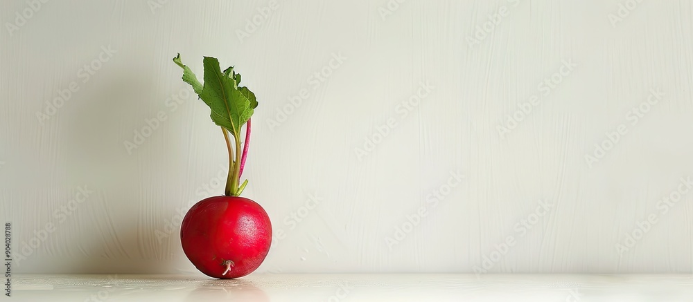 Poster A single red radish displayed with a white backdrop providing ample copy space image