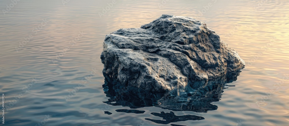 Poster isolated rock surrounded by water features copy space image