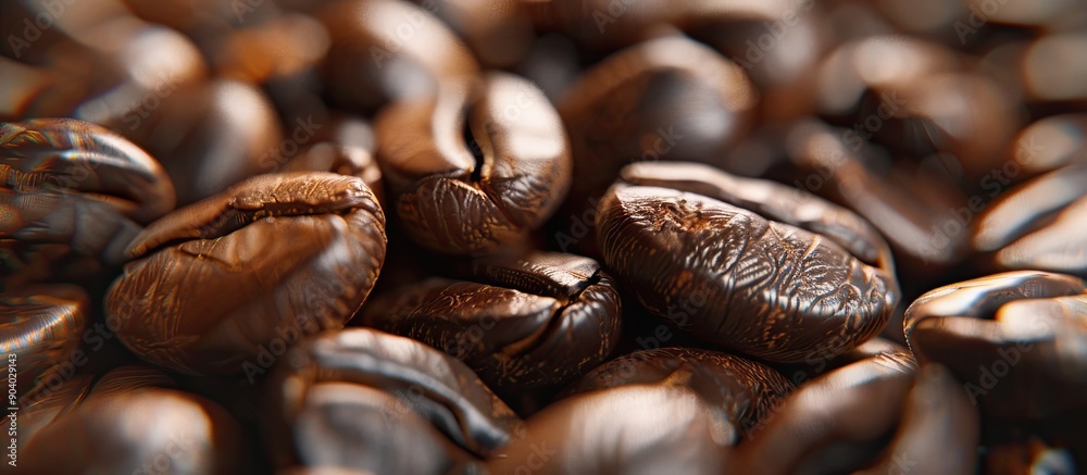 Aufkleber an out of focus up close image of roasted coffee beans with a copy space image