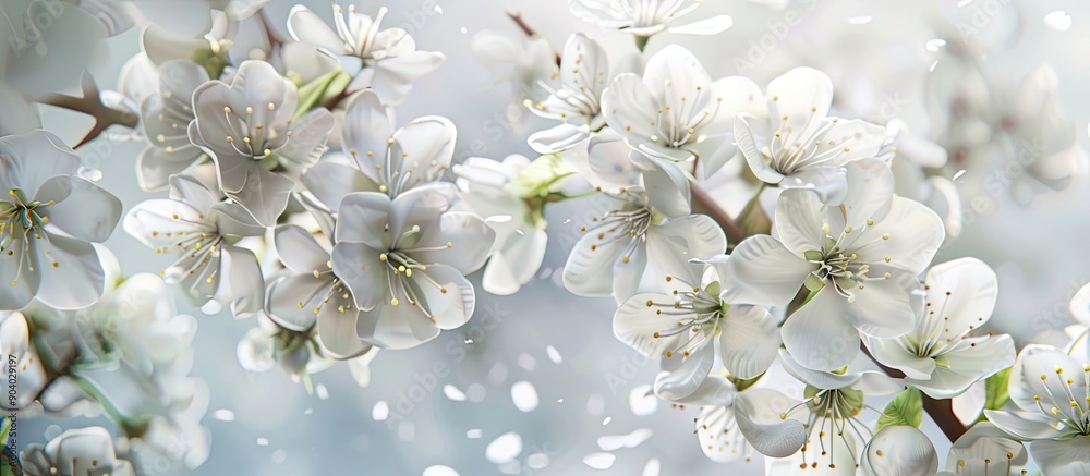 Poster In spring a fruit tree adorned with white blossoms creating an elegant display with a copy space image