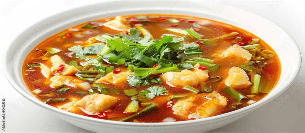 Poster hot and sour soup a chinese delicacy isolated on a white dish with a white background for a copy spa