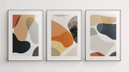 A trio of minimalistic abstract posters with a seamless continuous image, displayed on a white background for a refined and elegant look