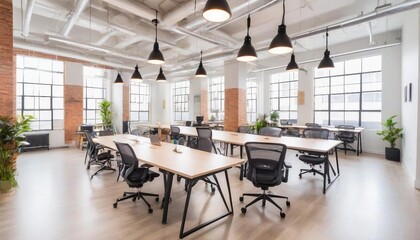 Bright and airy co-working space with natural light and modern fixtures
