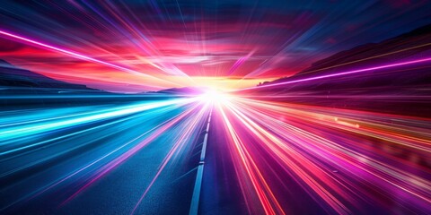 Dynamic Spectrum: A Vivid Convergence of Colorful, Energetic Lightning Bolts on the Horizon, an AI-Generated Visual Symphony.