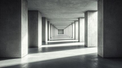 Minimalist Blue Concrete Corridor with Geometric Columns