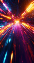 Naklejka premium Futuristic abstract background, colorful bright neon rays and glowing lines. AI generative