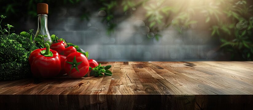 Arranged vegetables on wood board with copy space image