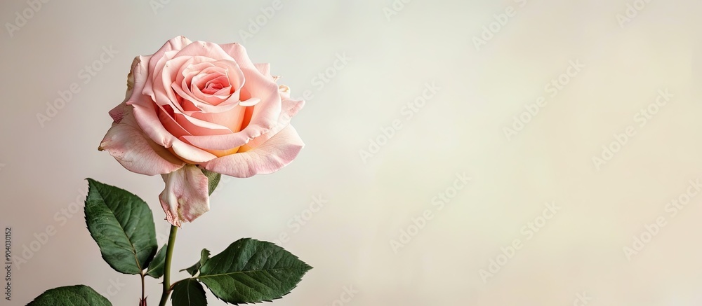 Poster a straightforward picture featuring a soft pink rose with a plain background and empty copy space im