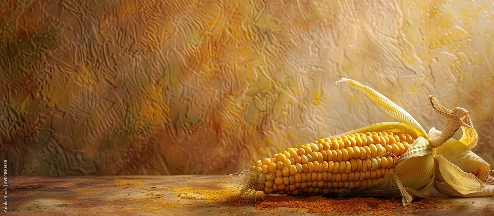 Poster image of cooked corn on the cob known as cholam or maize with copy space