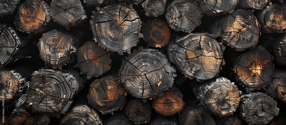 Fototapete Stacked logs with empty space for text or image providing a clear copy space image