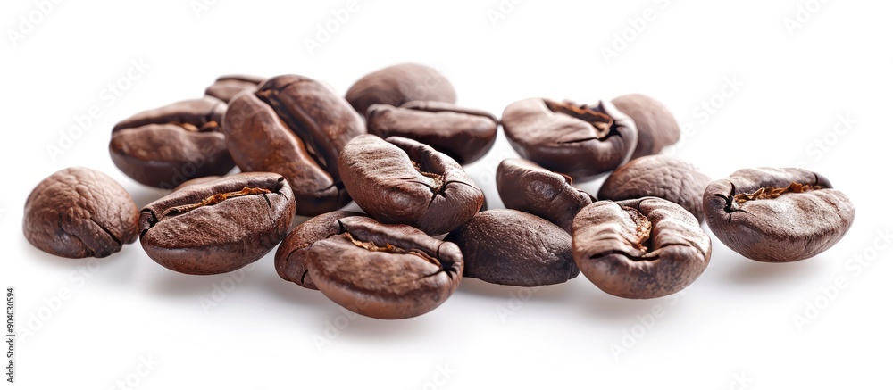 Poster A collection of fragrant roasted coffee beans set against a white background perfect for a copy space image