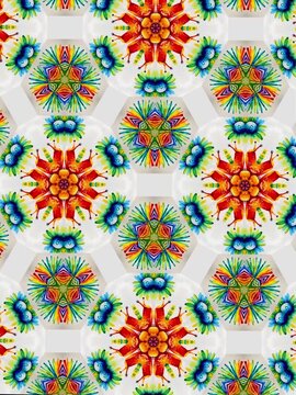 The brightly colored pattern moves and changes its pattern 