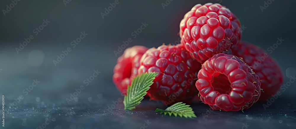 Poster Fresh ripe raspberries with no artificial additives perfect for a copy space image