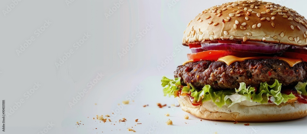 Aufkleber Burger with crispy chicken on a white backdrop with copy space image