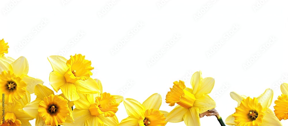 Poster bright yellow daffodils in a copy space image against a white backdrop