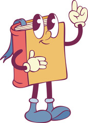 Book retro groovy mascot cartoon character