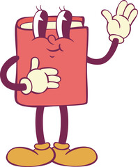 Book retro groovy mascot cartoon character