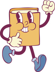 Book retro groovy mascot cartoon character
