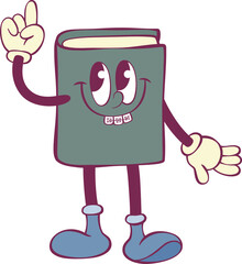 Book retro groovy mascot cartoon character