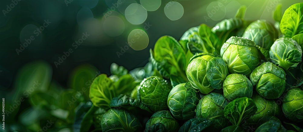 Poster Background with fresh Brussel sprouts with copy space image