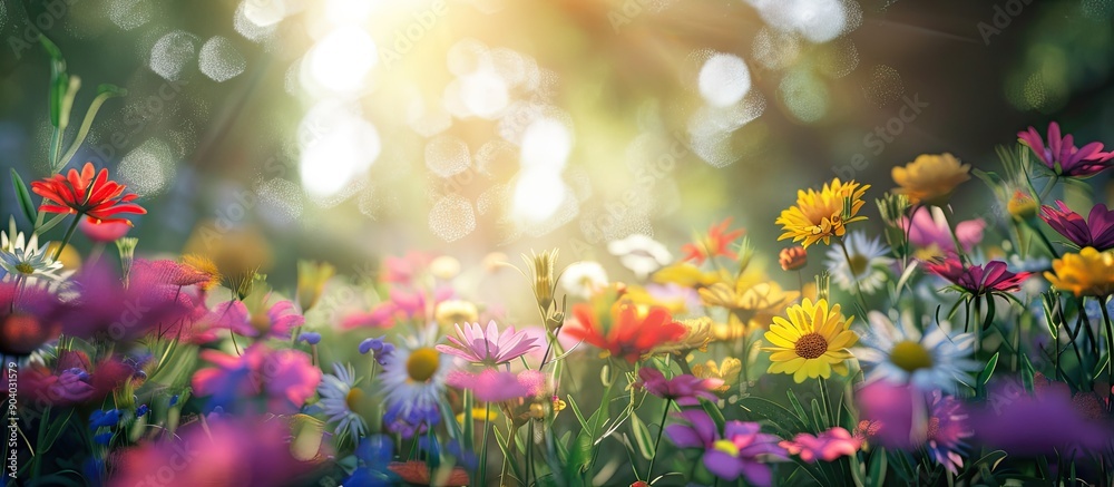 Poster summer garden blossoms with colorful flowers creating a vibrant scene with plenty of copy space imag
