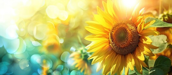 Obraz premium Vivid yellow sunflower with shallow depth of field perfect as a copy space image