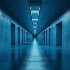 Minimalist Blue Concrete Corridor with Geometric Columns