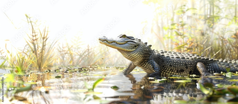 Poster Alligator in a swamp with a copy space image for text