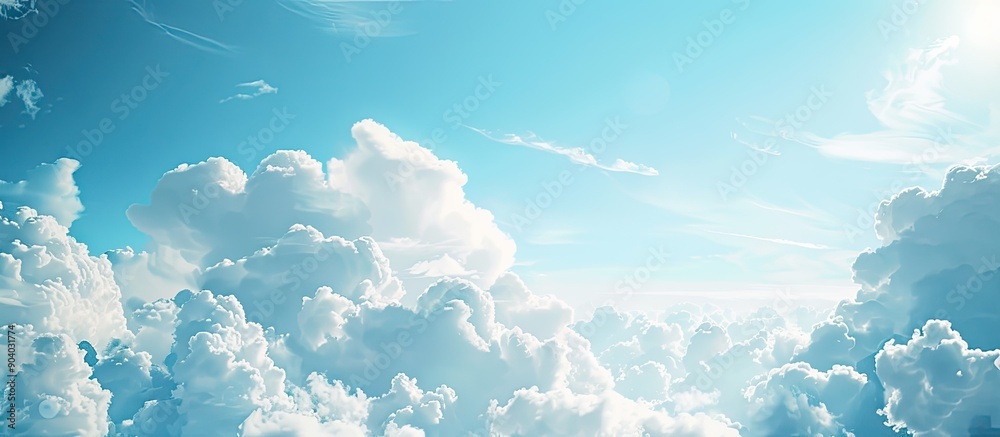 Poster daytime scenery with a clear blue sky and fluffy white clouds perfect for a copy space image