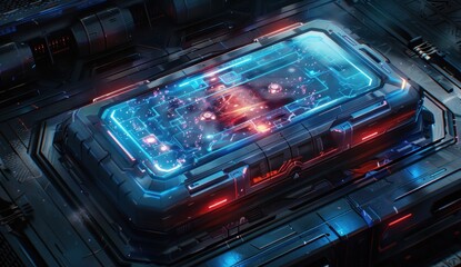 Obraz premium Futuristic Technology Concept with Blue and Red Lights