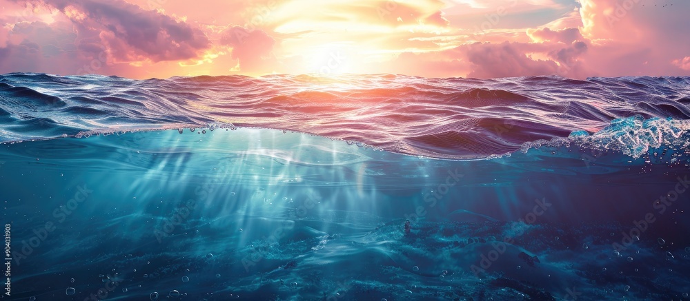 Poster a scenic copy space image captures the deep sea set against the vibrant light and sky