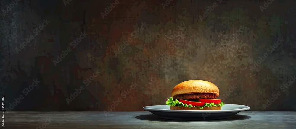 Leinwandbilder lunch with a hamburger on a plate displaying copy space image