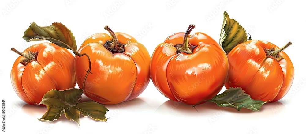 Poster Isolated persimmon fruit on a white background with a clipping path for copy space image